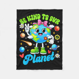 Var snäll mot planet söta jordens dag lärare kvinn fleecefilt