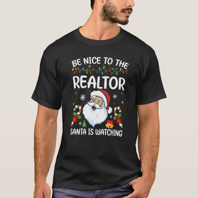 Var snäll mot realtortomten som tittar på julen t shirt (Framsida)