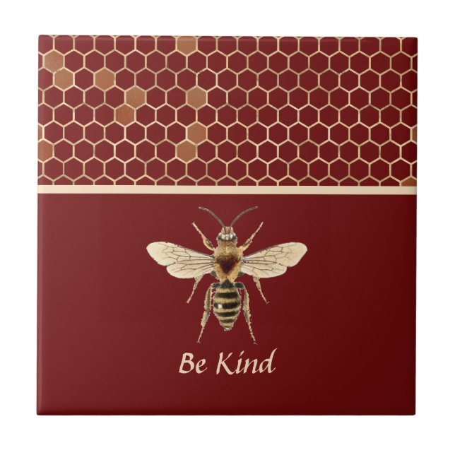 Var snäll och Be och Honeycomb på Burgundy Kakelplatta (Framsidan)