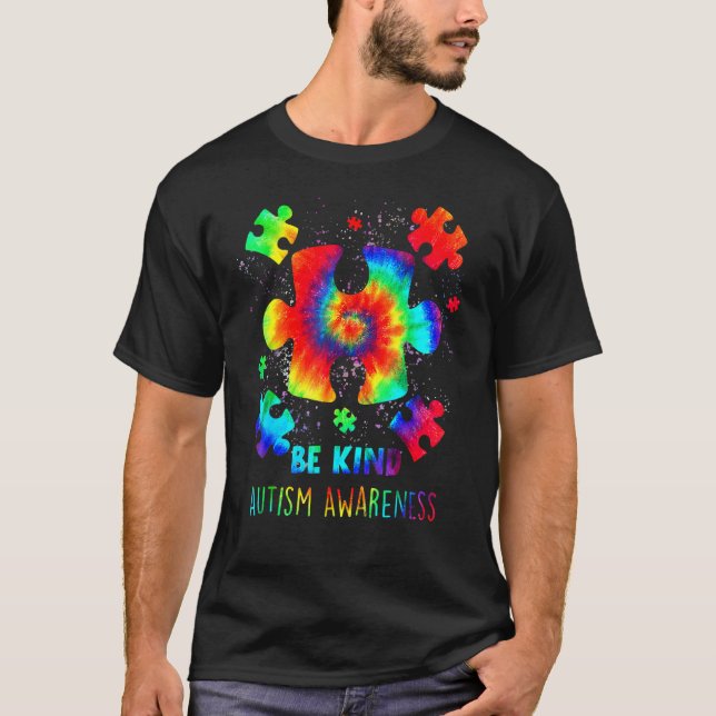 Var snäll och förskingra Delar Tie Dye Autism Awar T Shirt (Framsida)