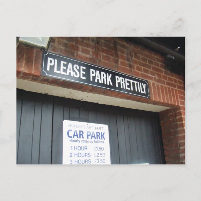 Var snäll och parkera stilla! vykort (Framsida)