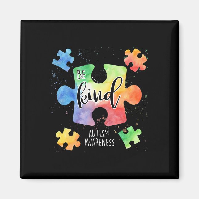 Var snäll och puzzle Delar Cute Autism Awareness Magnet (Framsidan)