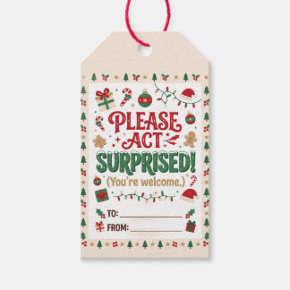 Var snäll och se förvånad ut Vintage Xmas Presentetikett