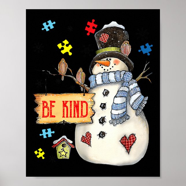 Var snäll och Snögubbe Puzzle Autism Awareness Fun Poster (Framsidan)