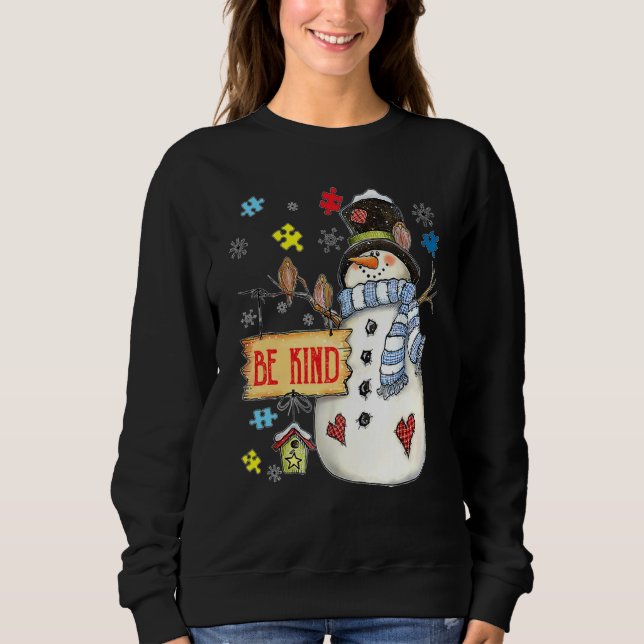 Var snäll och Snögubbe Puzzle Autism Awareness Fun T Shirt (Framsida)