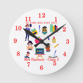 Var snäll och stanna Säker skollärare Student Grap Rund Klocka