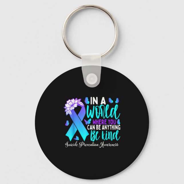 Var snäll och ta Lila Ribbon Suicide Prevention Aw Nyckelring (Framsida)