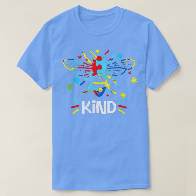Var snäll och uppmärksamma autismenAutism Bee Kind T Shirt (Design framsida)