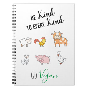 Var snäll och Vegan med söt tecknad boskap Anteckningsbok