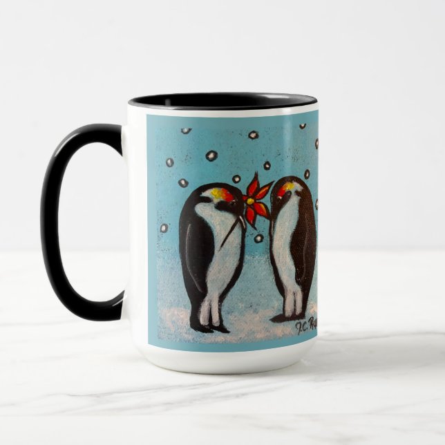 Var snäll Penguin Kärlek Whimsical Art Mugg (Vänster)