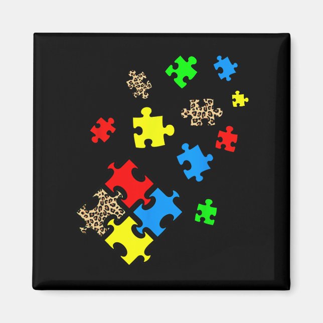 Var snäll Pusle Delarare Leopard Autism Awareness  Magnet (Framsidan)