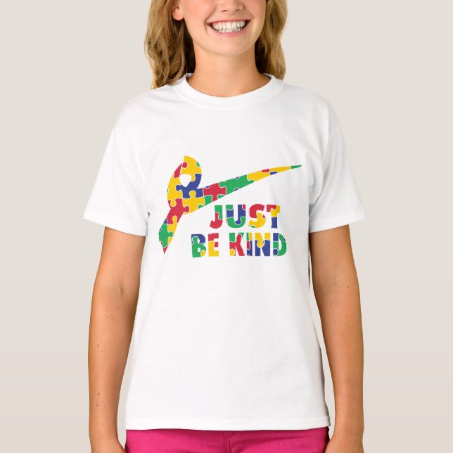 Var Snäll Pussel Färger Autism Acceptans T-Shirt (Framsida)
