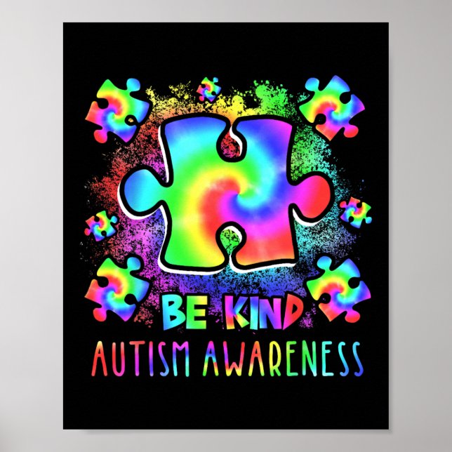Var snäll Pusselbitar Tie Dye Autism Medvetenhet M Poster (Framsidan)