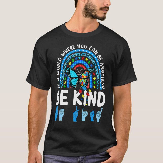 Var snäll regnbåge snällhet blå Autism Acceptans S T Shirt (Framsida)