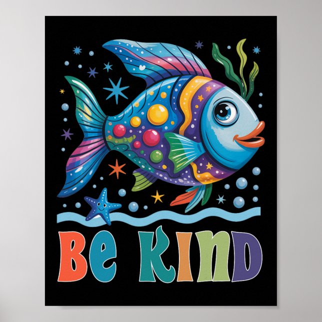 Var snäll regnbågsskal fisk lärare läser bok till poster (Framsidan)