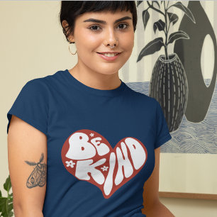Var snäll Retro Red och White Heart T Shirt