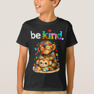 Var snäll slå apa färgrik pussel autism t shirt