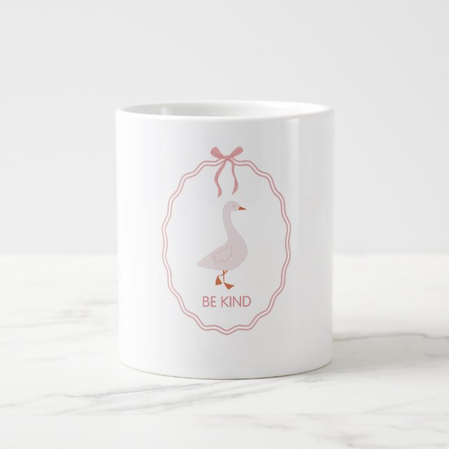 Var snäll Söt Gås med Rosa Band Ram  Jumbo Mugg (Framsidan)