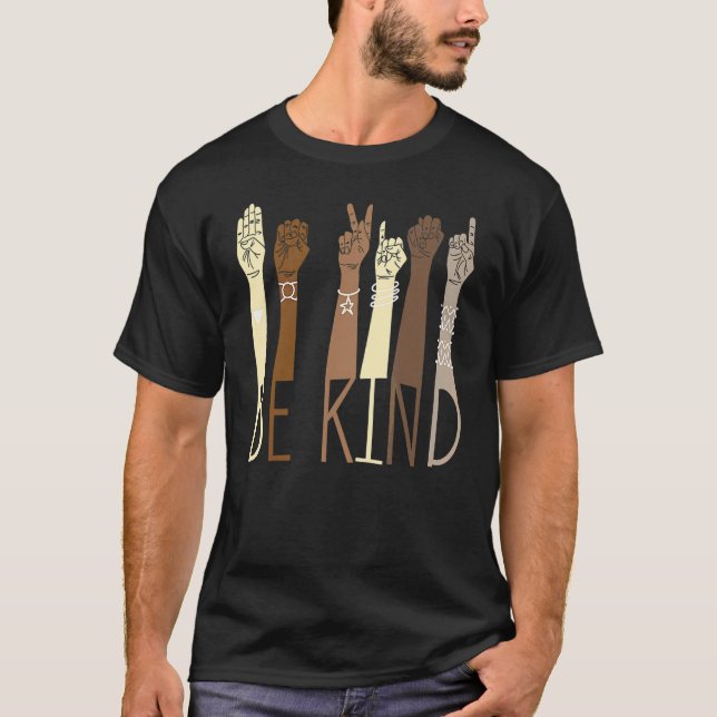 Var snäll tecken språk hand prata lärare tolk t shirt (Framsida)