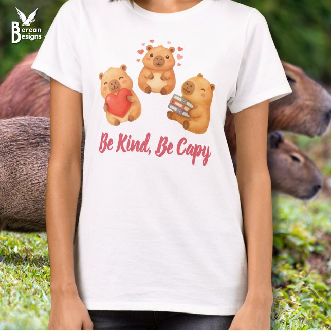 VAR SNÄLL VAR KAPYBARA Söt akvarell Kapybara T Shirt (Cute trio of watercolor capybaras with CUSTOMIZABLE text reading BE KIND, BE CAPY. Great mom gift.)