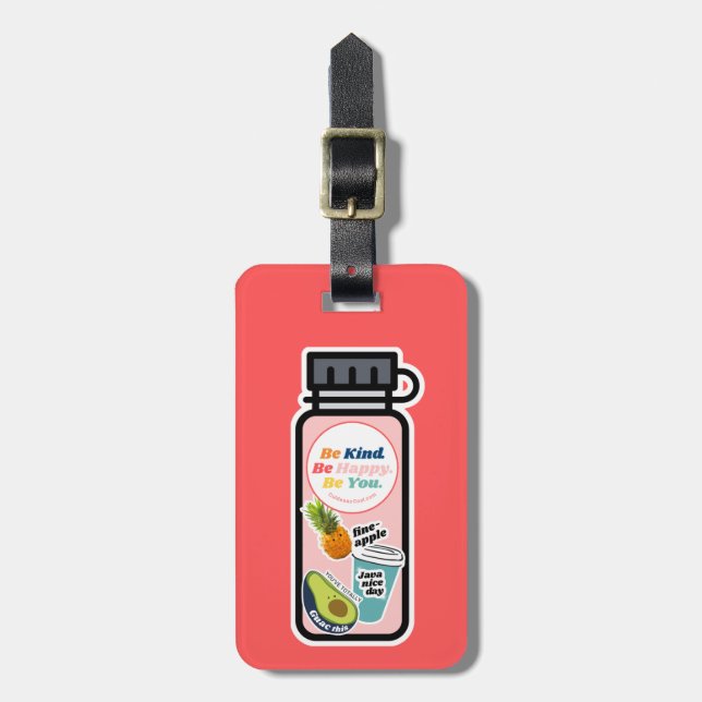 Var snäll. Var Lycklig. Varsågod. Flaska-resagetag Bagagebricka (Vertikal Framsida)