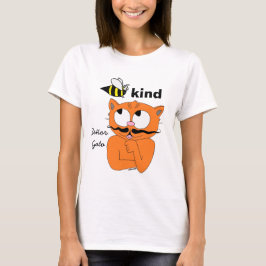 Var snäll (var snäll) Tecknad Mustasch Katt t-shir T Shirt