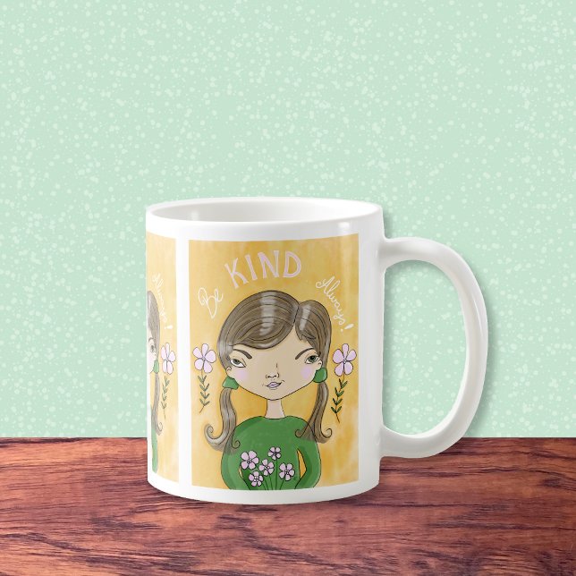 Var snäll - Whimsical Girl and Flowers Mugg (Be kind...always , whimsical girl coffee mug .)