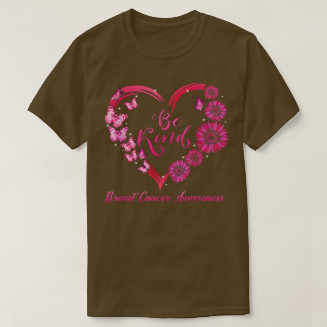 Var snälla mot hjärtsolrosblommor, bröstcancer t shirt (Design framsida)
