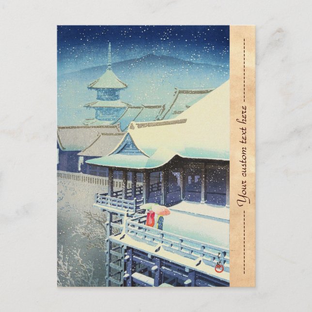 Vår Snö vid Kiyomizu Temple Hasui Kawase hanga Vykort (Framsida)