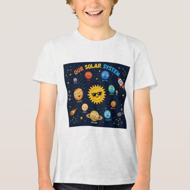 Vår solsystems barn t-shirt – söta tecknade figure (Framsida)