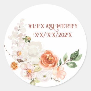 Vår sommar bröllop MONOGRAM ro bouquet MONOGRAM Runt Klistermärke