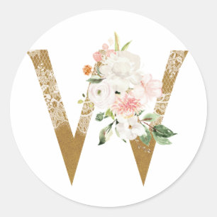 Vår sommar bröllop MONOGRAM W Runt Klistermärke