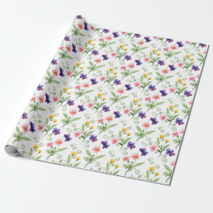 Vår Sommar Gul Rosa Lila Blomma Akvarell Presentpapper