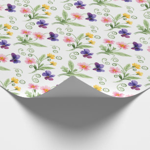 Vår Sommar Gul Rosa Lila Blomma Akvarell Presentpapper