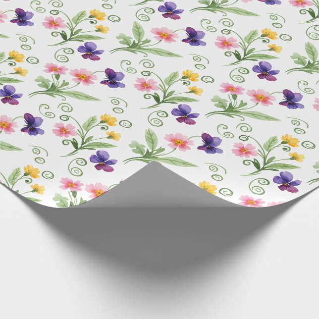 Vår Sommar Gul Rosa Lila Blomma Akvarell Presentpapper (Hörn)