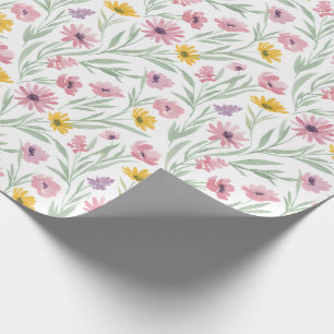 Vår Sommar Gul Rosa Lila Blommig Akvarell Presentpapper