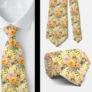 Vår Sommar Rosa och Gult Blommigt Neck Tie Slips