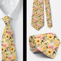 Vår Sommar Rosa och Gult Blommigt Neck Tie