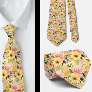 Vår Sommar Rosa och Gult Blommigt Neck Tie Slips