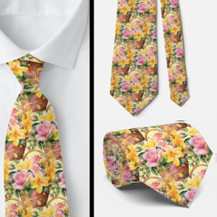 Vår Sommar Rosa och Gult Blommigt Neck Tie Slips