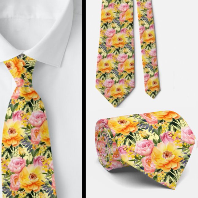 Vår Sommar Rosa och Gult Blommigt Neck Tie Slips (Skapare uppladdad)