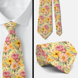 Vår Sommar Rosa och Gult Blommigt Neck Tie Slips