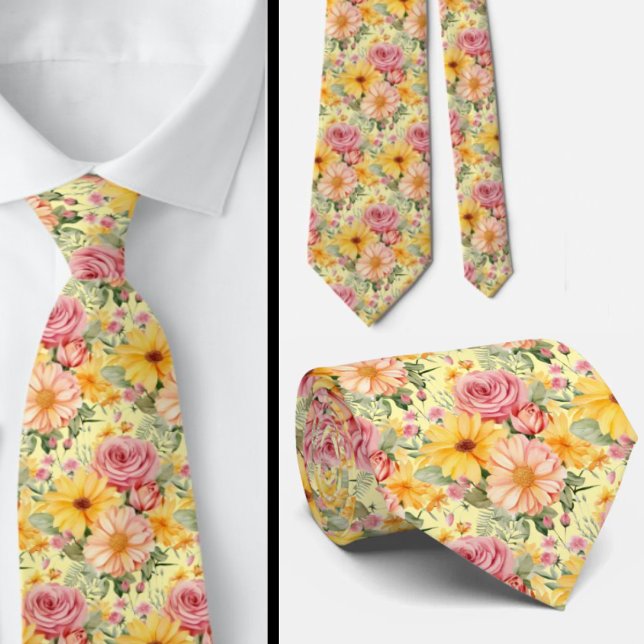 Vår Sommar Rosa och Gult Blommigt Neck Tie Slips (Skapare uppladdad)