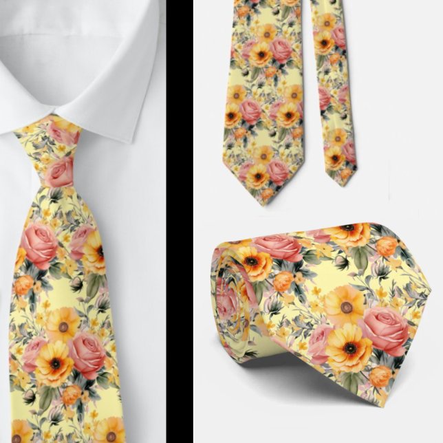 Vår Sommar Rosa och Gult Blommigt Neck Tie Slips (Skapare uppladdad)