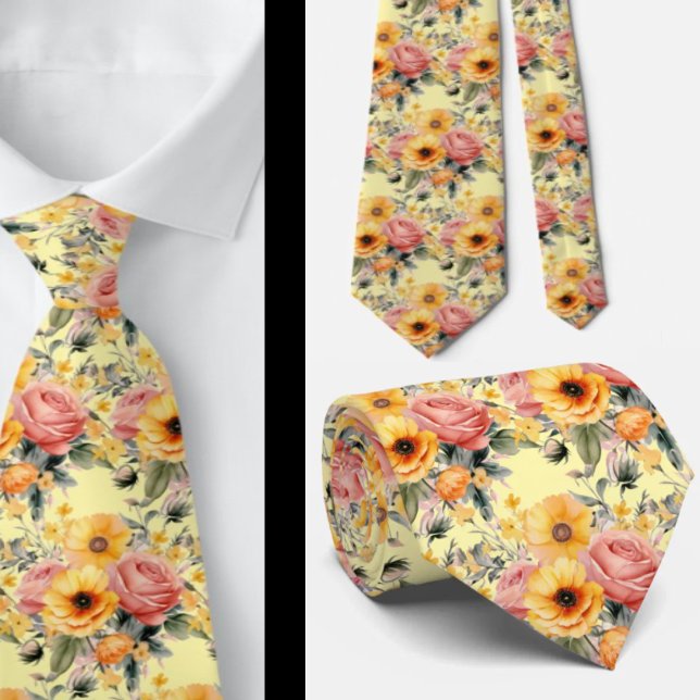 Vår Sommar Rosa och Gult Blommigt Neck Tie Slips (Skapare uppladdad)