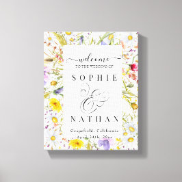 Vår Sommar Wildblomma Beige Boho Välkomsttecken Canvastryck