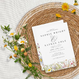 Vår sommar WildblommBeige Boho Bröllop Inbjudningar
