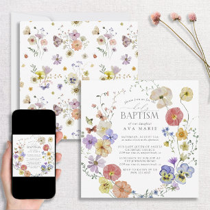Vår Sommar Wildblommor Watercolor Baptism Inbjudningar
