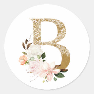 Vår sommaren bröllop MONOGRAM B Runt Klistermärke