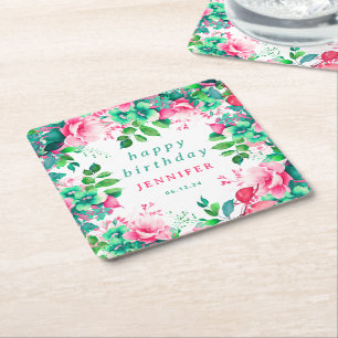 Vår Sommarfärgen Blommigt Grattis på födelsedagen Underlägg Papper Kvadrat